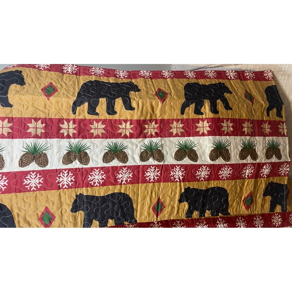 Virah Bella Bears & Pinecones King Pillow Shams Set Of 2 Cabincore Red & Yellow